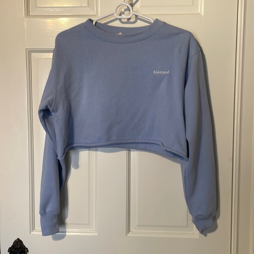 Blue cropped crew neck small